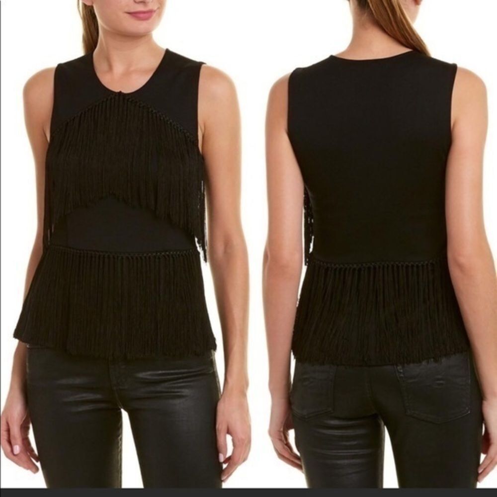 BCBGMaxAzria Fringe Black Top Size S, NWT